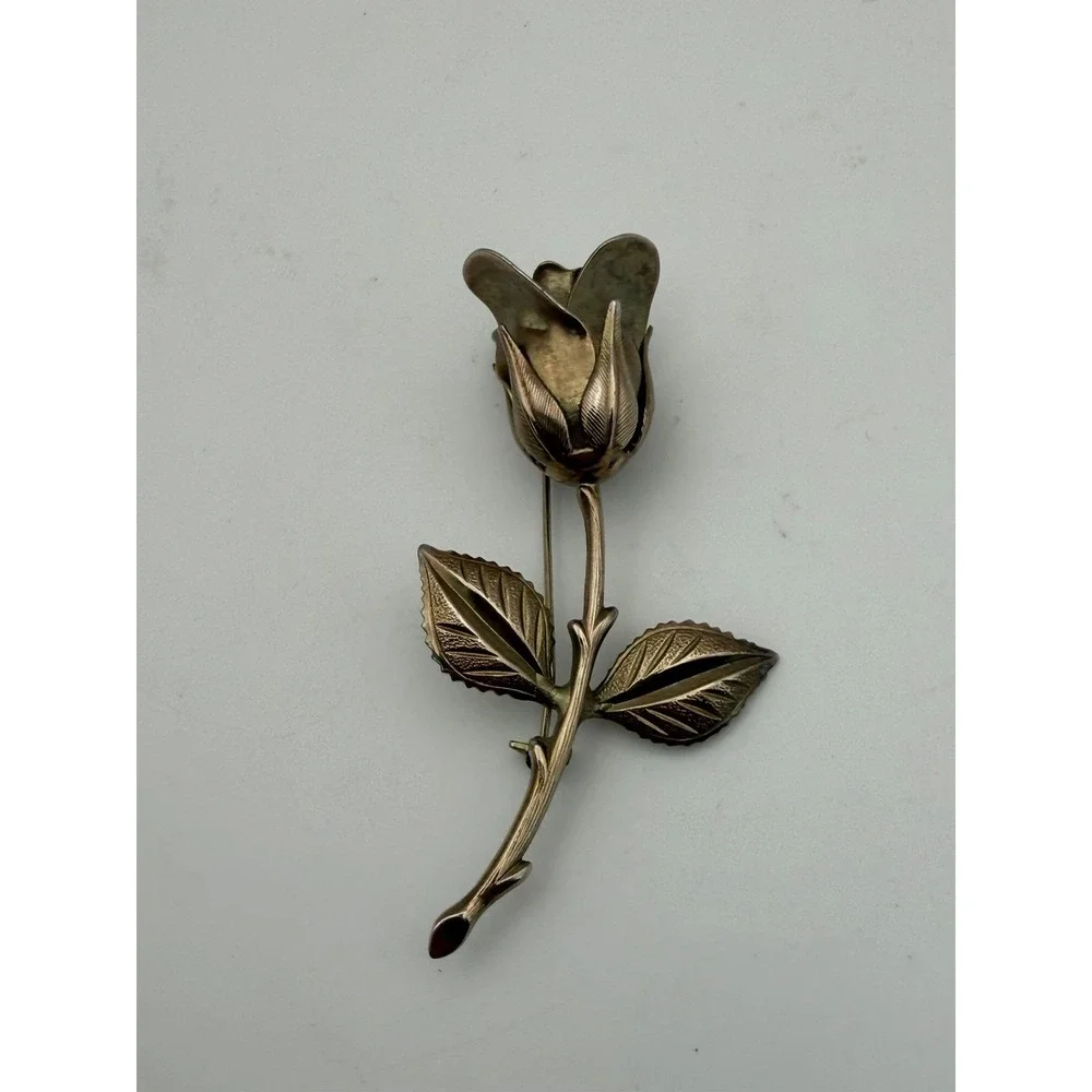 Rose Flower Floral Brooch Gold Tone Vintage 3